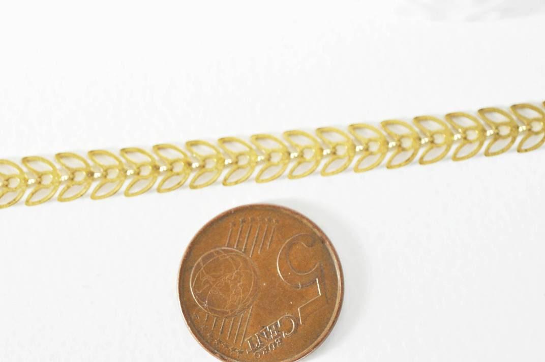 EP Chaine chevron laiton brut, fourniture créative,chaine bijou,chaine fantaisie,sans nickel, grossiste,6mm, x 1Mètre (G1278)