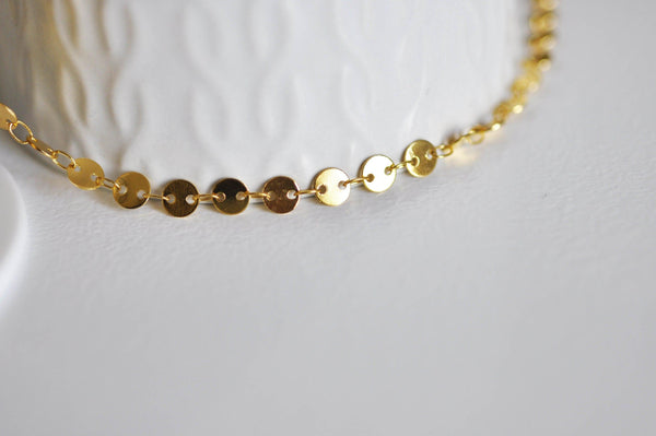 EP Chaine complète acier dorée 14k pastille 5mm, x1 mètre (G1734)