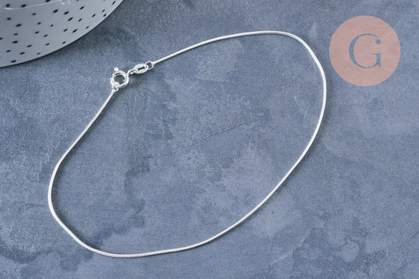 EP Chaine de cheville maille serpent très fine argent 925 massif 25.4cm,x1 (G8327)