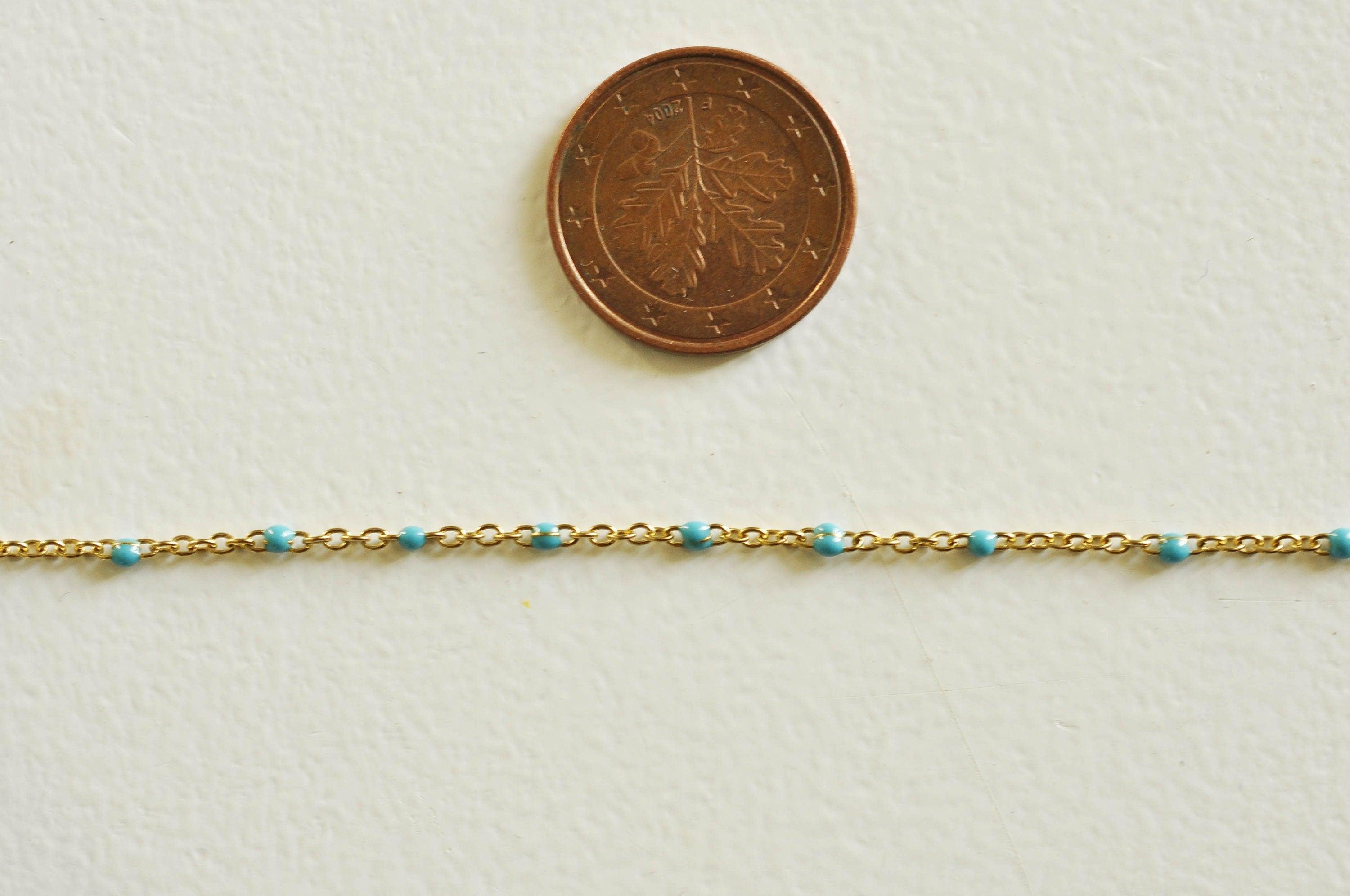 EP Chaine dorée 14 carats fantaisie acier inoxydable résine bleu 1.5mm, x1 metre (G1417)