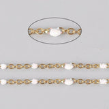 EP-Chaine dorée acier inoxydable doré fantaisie résine blanche paillette 2mm,x 1 mètre (G6735)