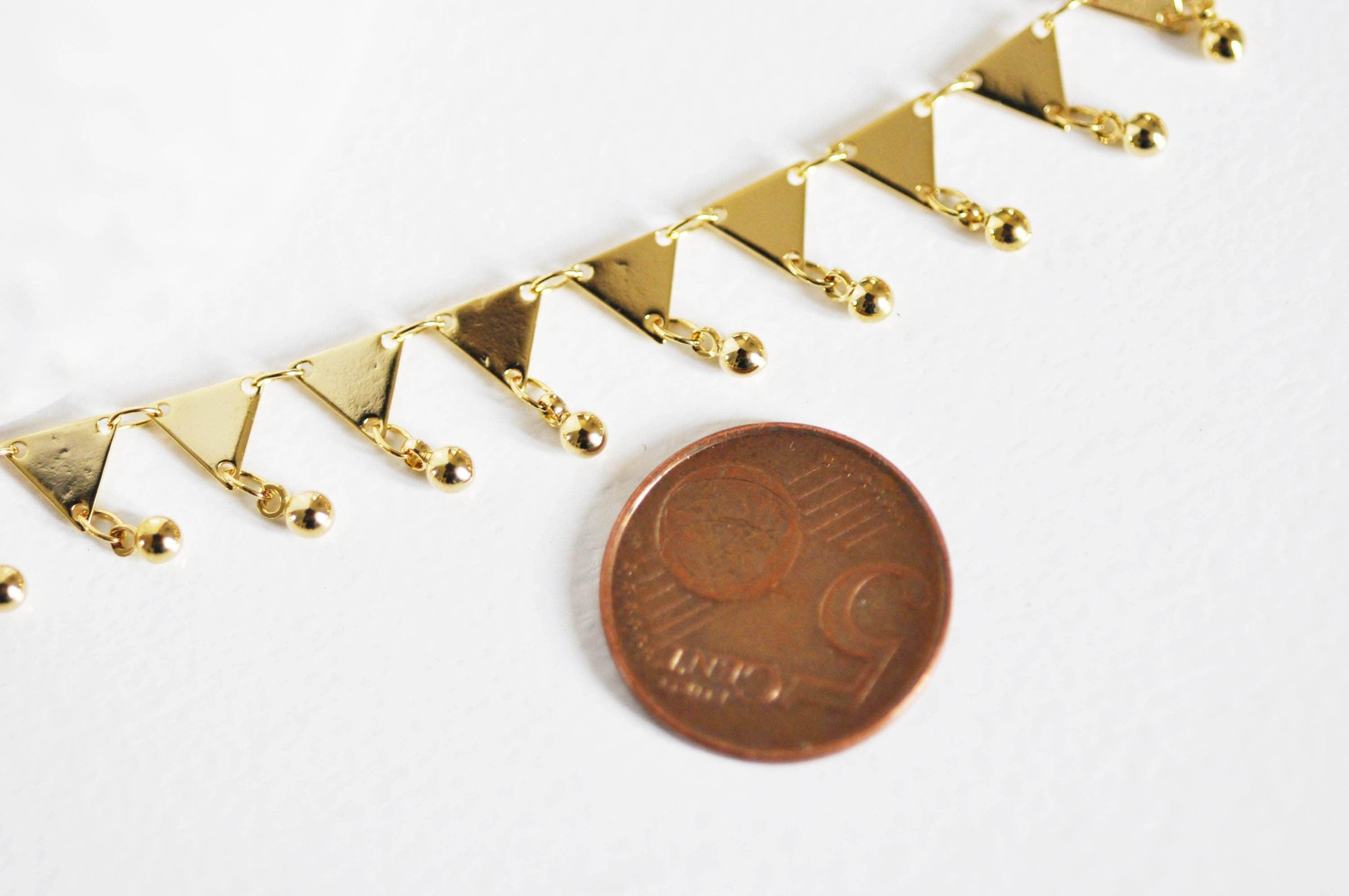 EP Chaine fantaisie triangle 16K, fourniture créative, chaine bijou, création bijou doré,chaine dorée,7 mm, 1 mètre G4784