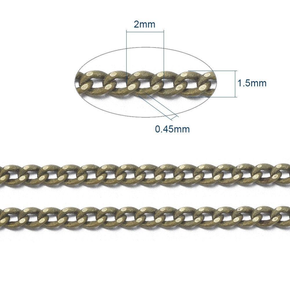 EP Chaine fine bronze maille plate 2x1.5mm, chaine bronze, création bijoux, grossiste chaine,1mm,chaine bronze, BOBINE de 92 metres G6085