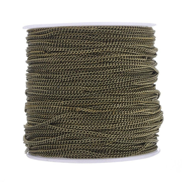 EP Chaine fine bronze maille plate 2x1.5mm, chaine bronze, création bijoux, grossiste chaine,1mm,chaine bronze, BOBINE de 92 metres G6085