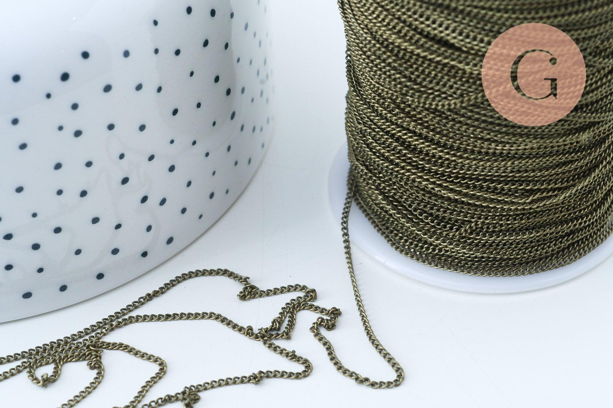 EP Chaine fine bronze maille plate 2x1.5mm, chaine bronze, création bijoux, grossiste chaine,1mm,chaine bronze, BOBINE de 92 metres G6085