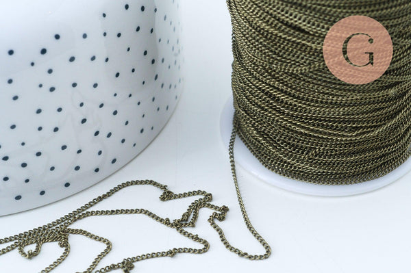 EP Chaine fine bronze maille plate 2x1.5mm, chaine bronze, création bijoux, grossiste chaine,1mm,chaine bronze, BOBINE de 92 metres G6085