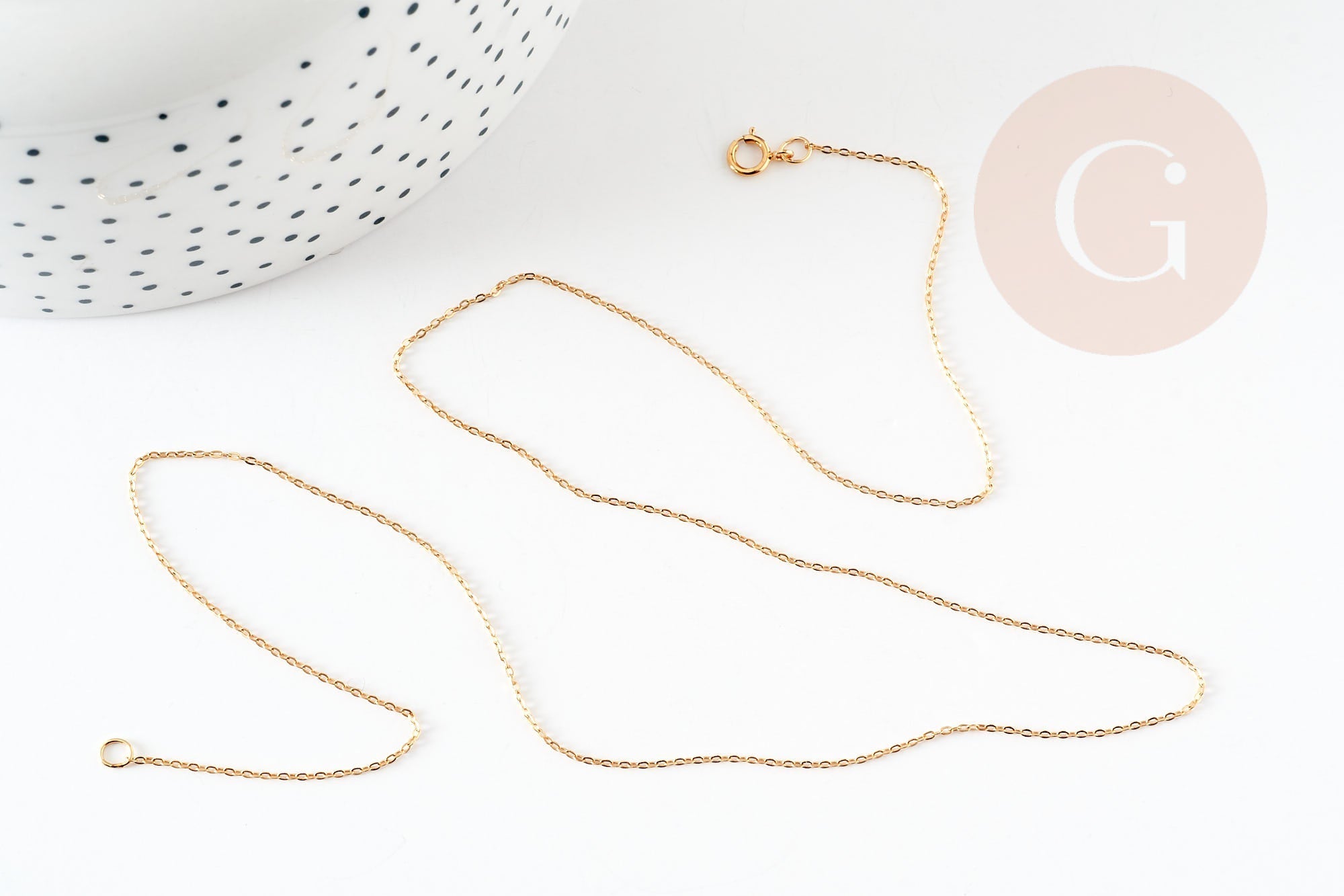 EP Chaine fine dorée gold-filled 14K 1.02mm/45cm, chaine collier avec fermoir création bijoux, x1 (G9238)