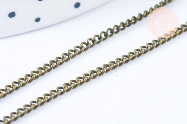 EP Chaine plate laiton bronze 3.7mm, maille non soudée, fournitures pour création de bijoux bronze, la bobine de 92m G6938