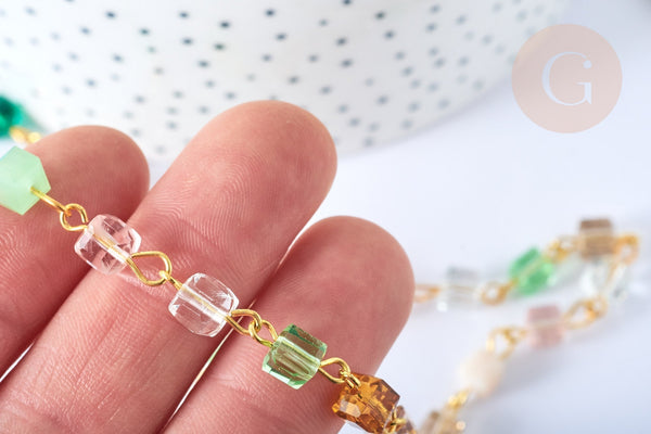 EP Chaines Cube perles cristal fer doré, x1 mètre G7659