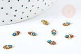 EP-Charm à coller ovale zamac bronze émail bleu et rouge 8mm, x5 (G8568)