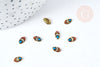 EP-Charm à coller ovale zamac bronze émail bleu et rouge 8mm, x5 (G8568)