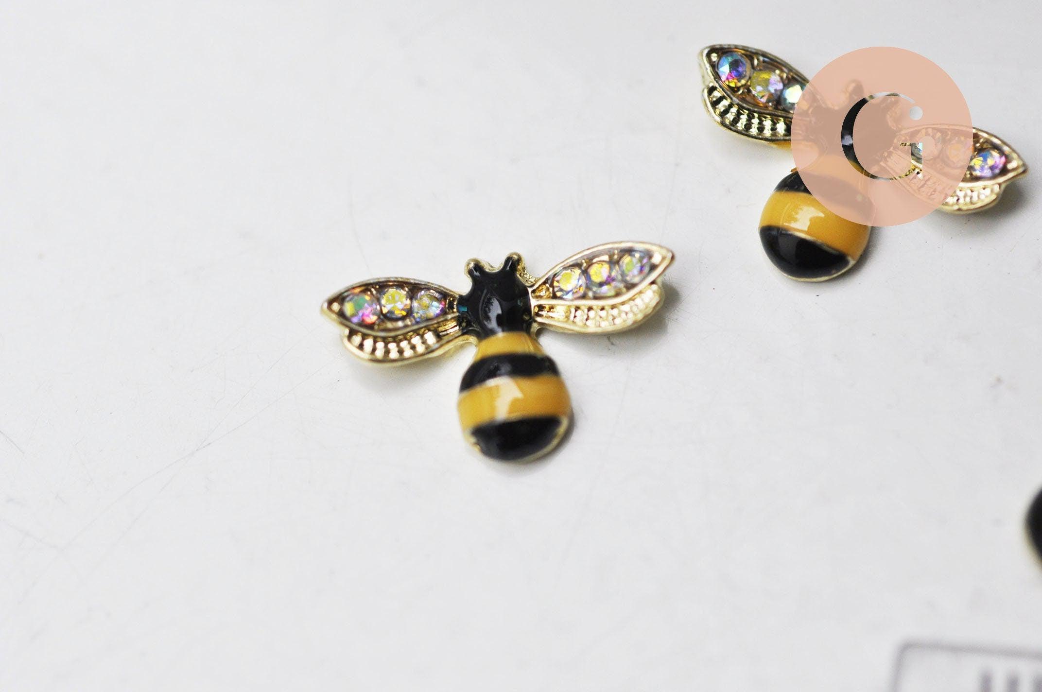 EP-Charm à coller zamac doré abeille émaillée 13.5mm, x 5 (G4752)