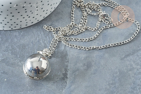 EP Collier Pendentif montre de poche rétro zamac platine 36mm, x1 G7854