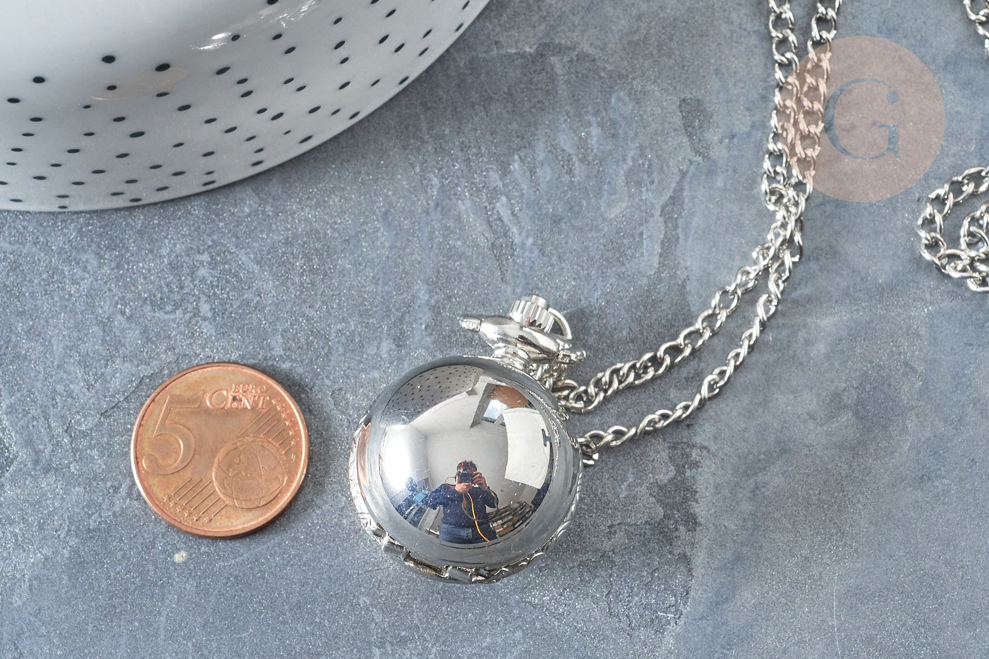 EP Collier Pendentif montre de poche rétro zamac platine 36mm, x1 G7854