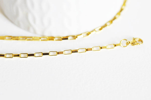 EP Collier acier doré 18k maille rectangle,chaine qualite,création bijoux,chaine complète,acier inoxydable,4x2mm,chaine complète-G1757