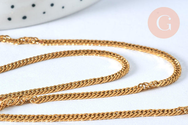 EP Collier avec fermoir acier dorée 14k maille plate 2.8mm/50cm, x1 G1176