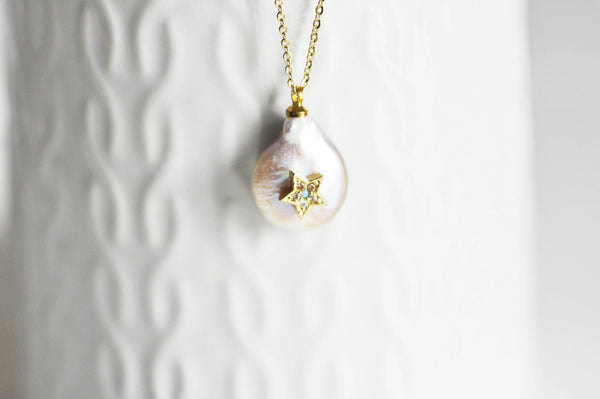 EP Collier chaine acier dorée 14k perle étoile, chaine fantaisie,collier sans nickel,perle naturelle, acier doré,chaine complète,2mm,42cm,G3421