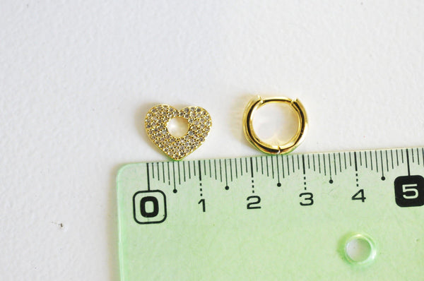 EP-Créoles laiton doré 16k coeur zircon cristal, bijoux doré, oreille percée,paire boucles cristal, 20mm,G3093