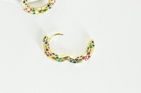 EP Créoles laiton doré 16k zircon cristal multicolore 9mm, la paire (G2873)