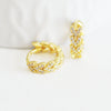 EP Créoles laiton doré 18k Feuille zircon cristal blanc bijoux doré, oreille percée, cadeau anniversaire,paire boucles cristal, 13.5mm,G3150
