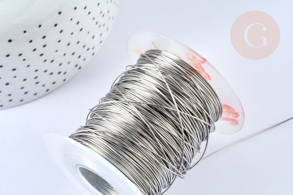 EP Fil d'acier inoxydable platine argenté 0.6mm, x1 mètre (G7055)