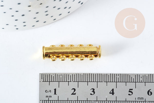 EP-Intercallaire fermoir aimanté double bracelet 2x5 rangs laiton doré 31mm, x1 (G8836)