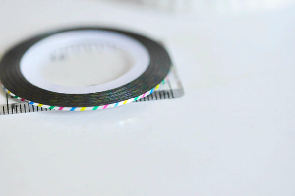 EP Masking tape ongles rayé multicolore,outil manucure,masking tape,adhésif papier, scrapbooking,nail art, décoration,1mm x 20mètres,G2533