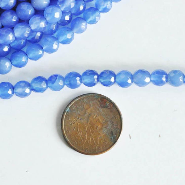 EP NE PAS RENOUVELER Perle agate bleue, perle agate naturelle pierre,perle facette,6mm,fil de 36cm G889