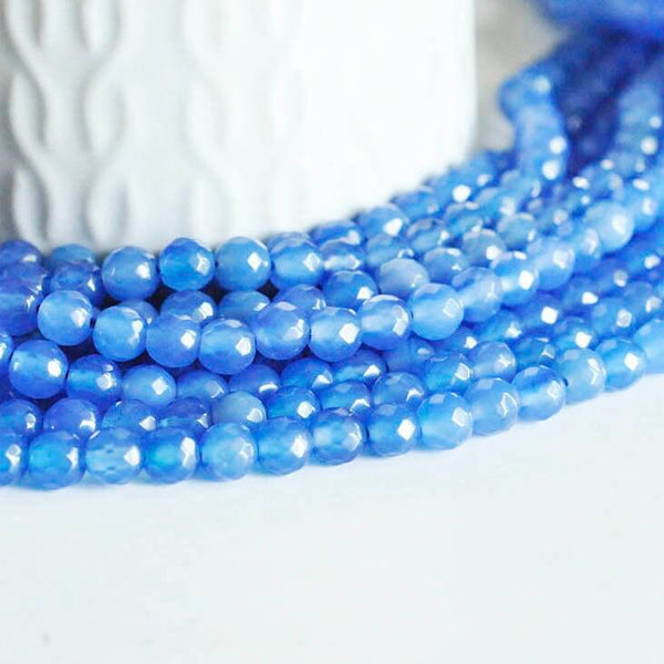 EP NE PAS RENOUVELER Perle agate bleue, perle agate naturelle pierre,perle facette,6mm,fil de 36cm G889