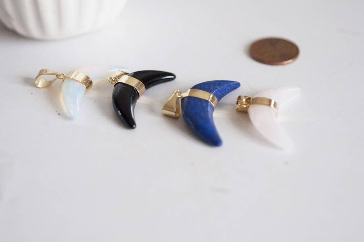 EP Pendentif Croissant lune lapis lazulis quartz rose Opalite agate noire, fournitures créatives, pendentif pierre,pierre naturelle, 43mm