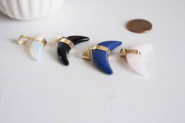 EP Pendentif Croissant lune lapis lazulis quartz rose Opalite agate noire, fournitures créatives, pendentif pierre,pierre naturelle, 43mm