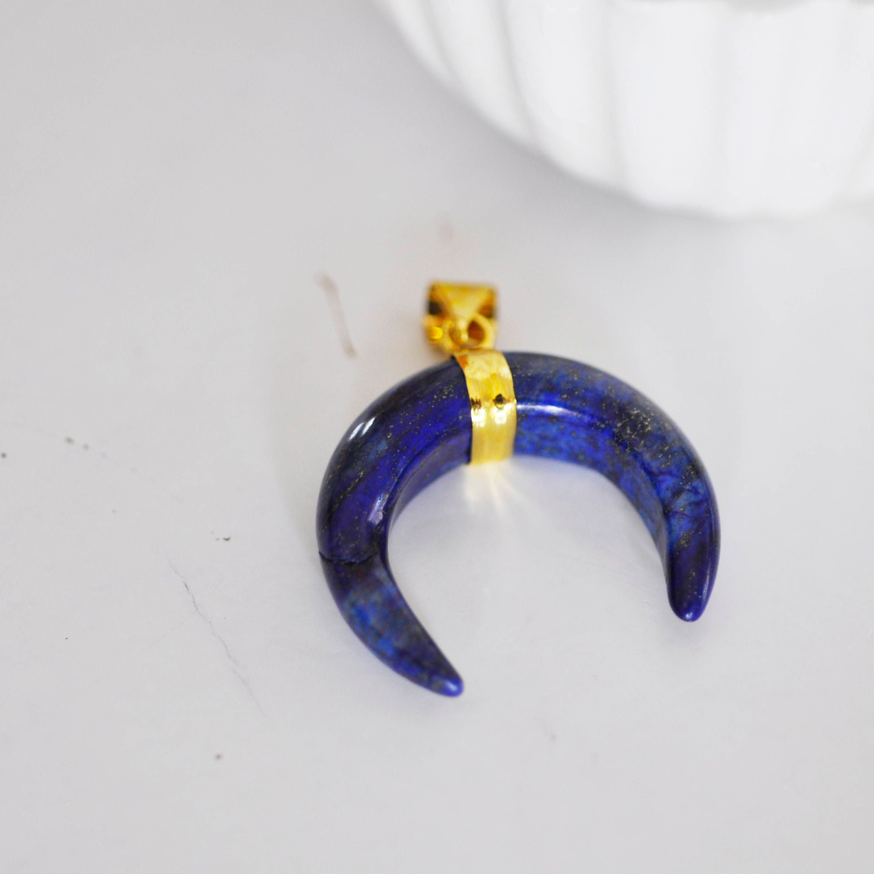 EP Pendentif Lune Lapis Lazulis,creation bijou, Pendentif bijoux, pendentif pierre, pierre naturelle, lapis lazulis naturelle, 32mm-G1377