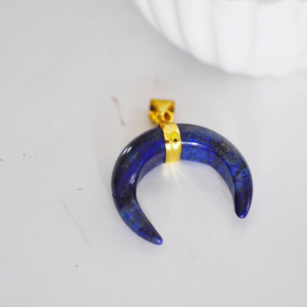 EP Pendentif Lune Lapis Lazulis,creation bijou, Pendentif bijoux, pendentif pierre, pierre naturelle, lapis lazulis naturelle, 32mm-G1377