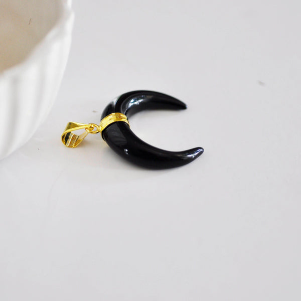 EP Pendentif Lune agate noire,creation bijou, Pendentif bijoux, pendentif pierre, pierre naturelle, agate naturelle, 32mm-G837