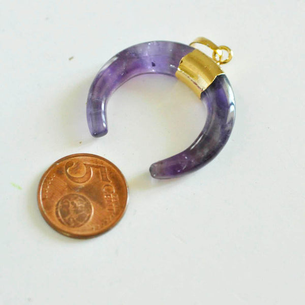 EP Pendentif Lune améthyste,création bijoux Pendentif bijoux, pendentif pierre, pierre naturelle,améthyste naturelle, 32mm