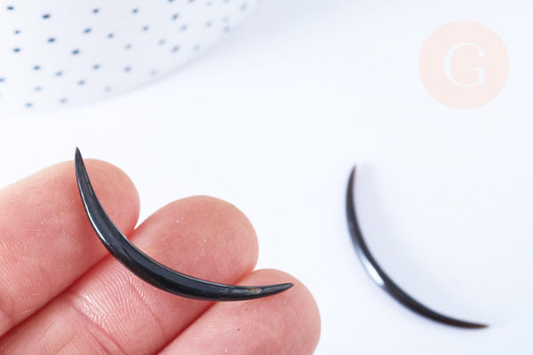 EP Pendentif Lune corne noire naturelle 47x3mm, pendentif lune en corne naturelle noire, piercing écarteur corne naturelle x1 - G6482