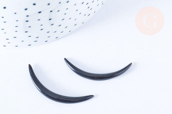 EP Pendentif Lune corne noire naturelle 47x4mm, pendentif lune en corne naturelle noire,piercing écarteur corne naturelle x1- G6485