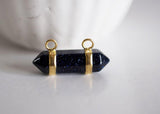 EP Pendentif Pointe double anneau Bleu nuit pailleté, pendentif pierre, support doré,bojou pierre,pierre naturelle, 32mm G5418