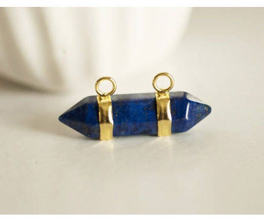 EP Pendentif Pointe support doré Lapis Lazuli, pendentif pierre, support doré, création bijoux, pierre naturelle, 32mm-G2302