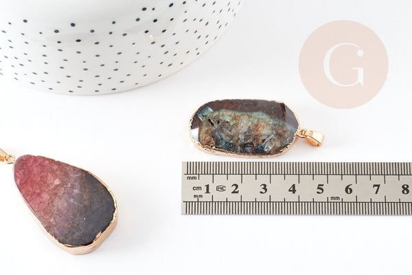 EP Pendentif agate violette vert naturelle, 40mm, x1 G2329