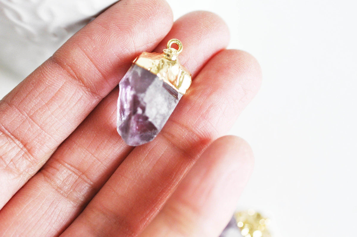 EP-Pendentif améthyste violette brute, fournitures créatives, pendentif pierre, support doré, création bijoux, pierre naturelle, 25mm, x1, G2070