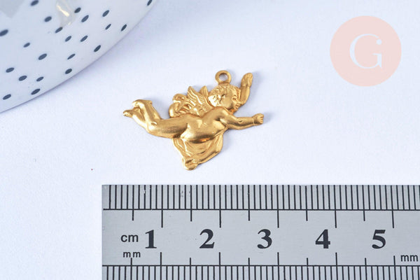 EP Pendentif ange chérubin laiton brut 27mm, x1 (G6503)