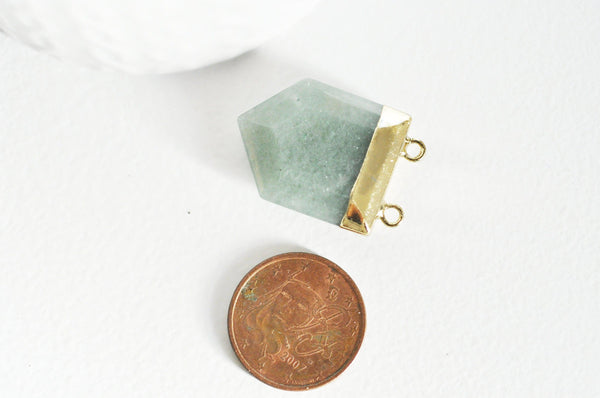 EP Pendentif aventurine hexagone doré,pendentif bijoux pierre,pendentif pierre,aventurine naturelle,pendentif aventurine,28mm,G2983