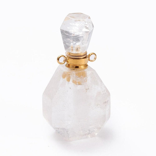 EP Pendentif bouteille parfum cristal de roche naturelle 39mm, x1 G5222