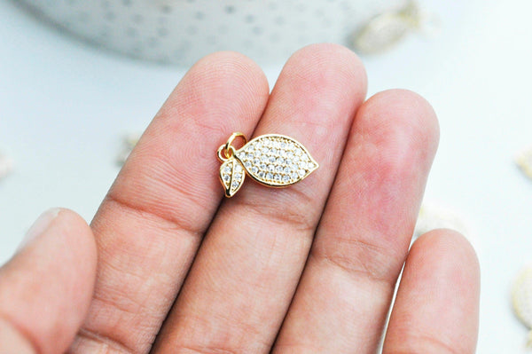 EP Pendentif citron doré 18K zircon blanc,pendentif fruit création bijoux, pendentif doré, 16mm, x1 G4530