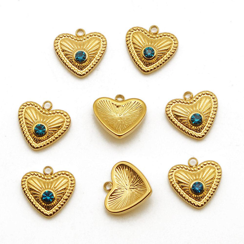 EP Pendentif coeur acier doré inoxydable zircon vert 12mm, un adorable pendentif pour la création de bijoux DIY, x1,G6033