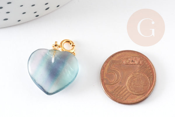 EP -Pendentif coeur fluorite violette dorée 17.5mm, x1 G6112