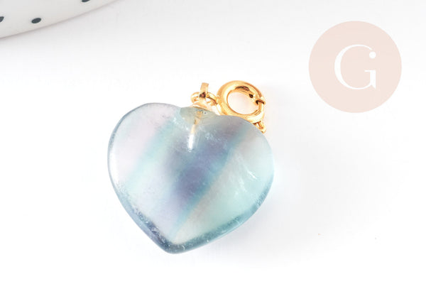 EP -Pendentif coeur fluorite violette dorée 17.5mm, x1 G6112