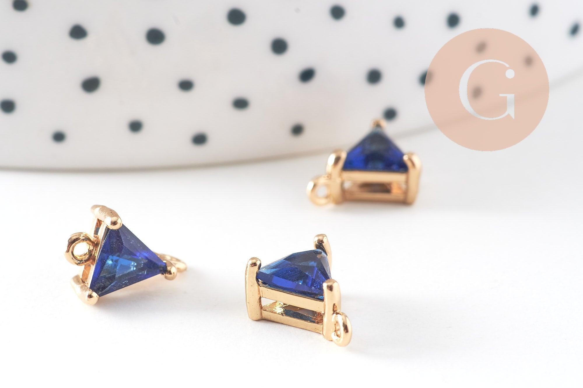 EP-Pendentif connecteur triangle doré cristal bleu saphir 11x8mm, x1 (G5889)