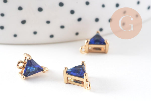 EP-Pendentif connecteur triangle doré cristal bleu saphir 11x8mm, x1 (G5889)